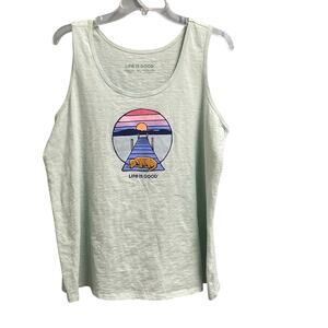 Life Is Good Graphic Tank Womens Size XL Casual Summer Sunset